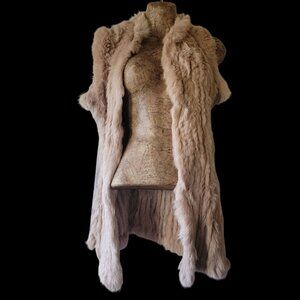 Love Taken 100%  Rabbit fur  Long vest With Textured Knit Sides  Size M